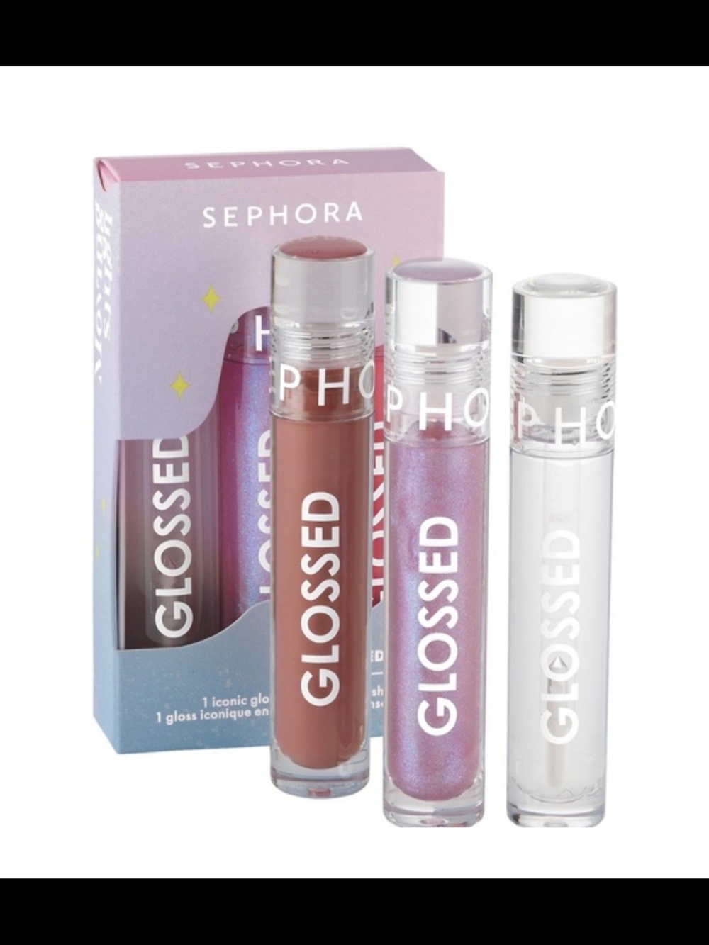 Sephora Glossed Lip Gloss Trio - Brown, Iridescent Pink & Clear NWT